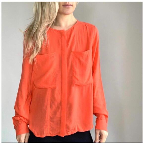 Anthropologie Maeve Clara Blood Orange Button Down Roll Long Sleeve Top Size S - Picture 1 of 9